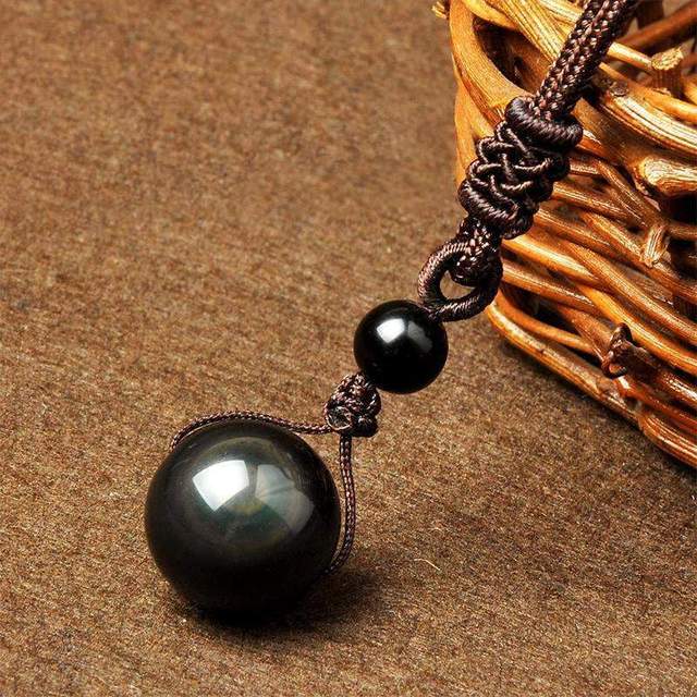 Stone 16mm Black Obsidian Tiger Eye Stone Pendant Transfer Lucky Amulet Crystal Pendant Necklace
