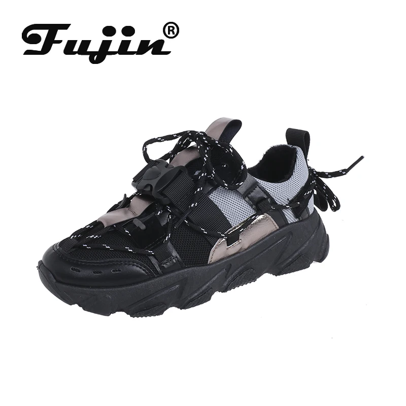 

Fujin Sneakers Women Spring 2020 Fashion Mixed Colors Thick Bottom Mesh Breathable Low Heels Lace Up Causal Platform Women Shoes
