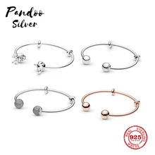 Мода Шарм серебро 925 копировальный браслет, регулируемый браслет с шармами цепи безопасности Сделай Сам браслет из бусин женский ювелирный подарок с логотипом