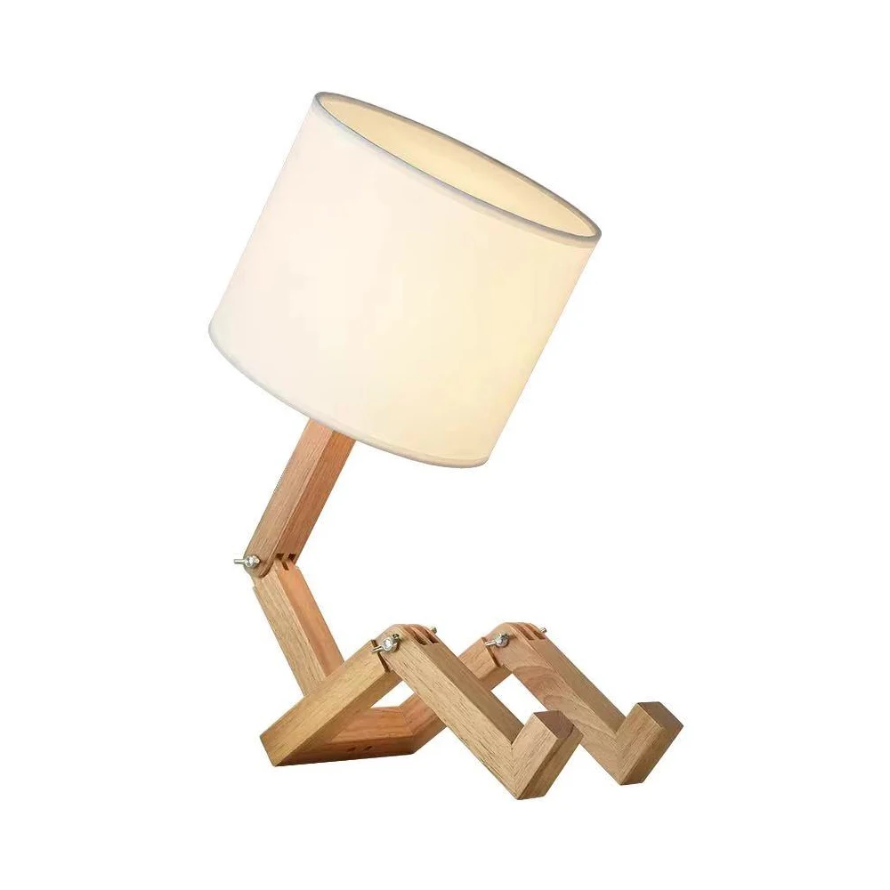 Современные регулируемые настольные лампы в форме робота деревянные декоративные прикроватные E27