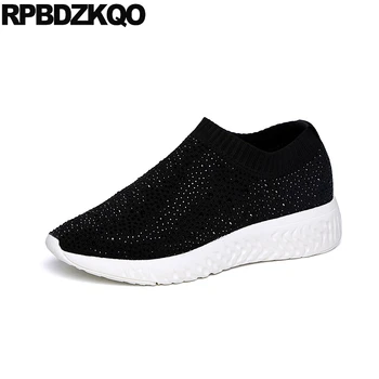 

black breathable slip on diamond comfortable platform ladies crystal women chinese designer shoes china rhinestone flats shallow