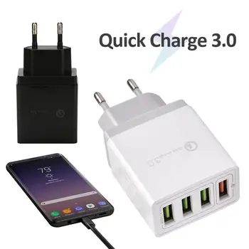 

4usb Multi-port Charger US UK EU Mobile Phone Charger Qc3.0 Travel Portable Charger Fast Charge For iPhone Xiaomi Samsung