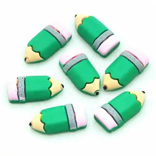 Resin Back to School Stationery Scrapbook Embellishments Miniatures|School Party Decoration Crafts|Back to School Gifts Green Pencil-10PCS