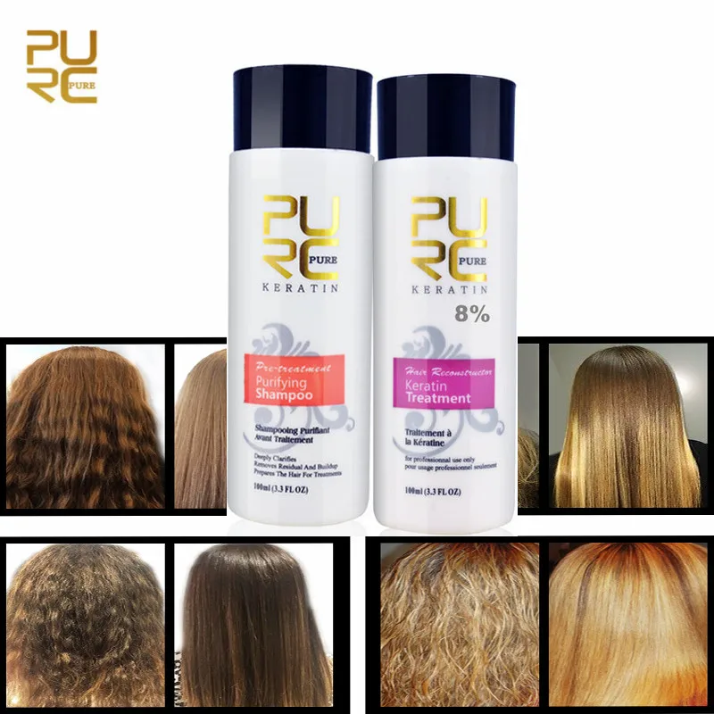 

PURC 8% Formaldehyde Keratin And Brazilian Chocolate Keratin Purifying Shampoo Set Repair Damaged Hair Straightening Treatment