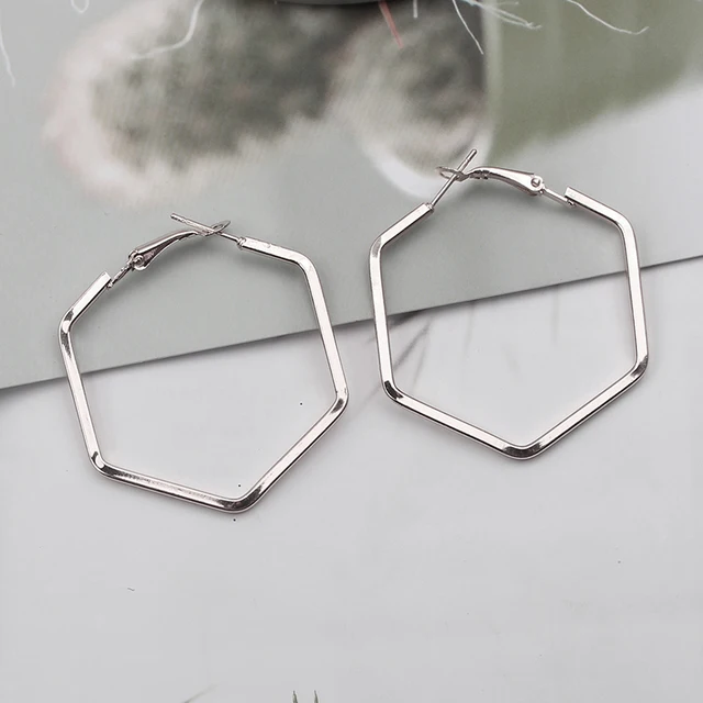 Fashion Korea Geometric Hoops Earring For Women Gold Color Punk Style Rings Women Earring Fashion Jewelry 2021 Trend,1 Pair 7
