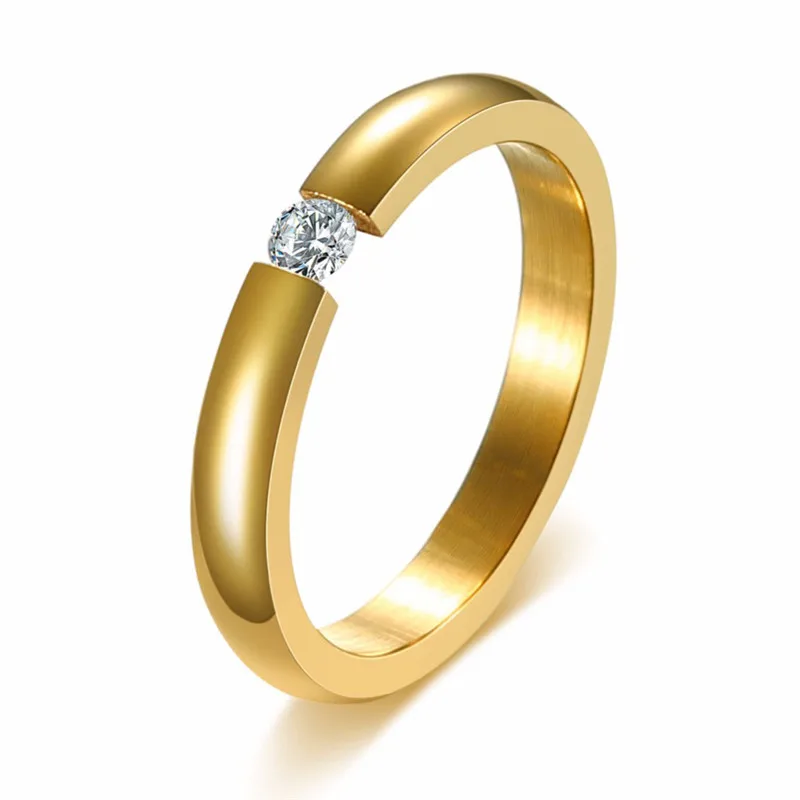 3mm Simple High Polished 4 Colors Stainless Steel Cubic Zirconia Stone Engagement Wedding Rings for Woman Stainless Steel Ring Finger Ring Wedding Rings Wedding Ring