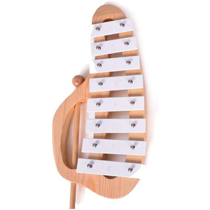Hand Knock Xylophone Glockenspiel with Mallets 8 Tones Aluminum Sheet Wooden Musical Instrument Preschool Educational Toy for Ki