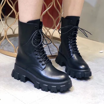 

New Fashion Black Leather Boots Brand Design Round Toe Women Shoes Ankle Zip Boots High Quality