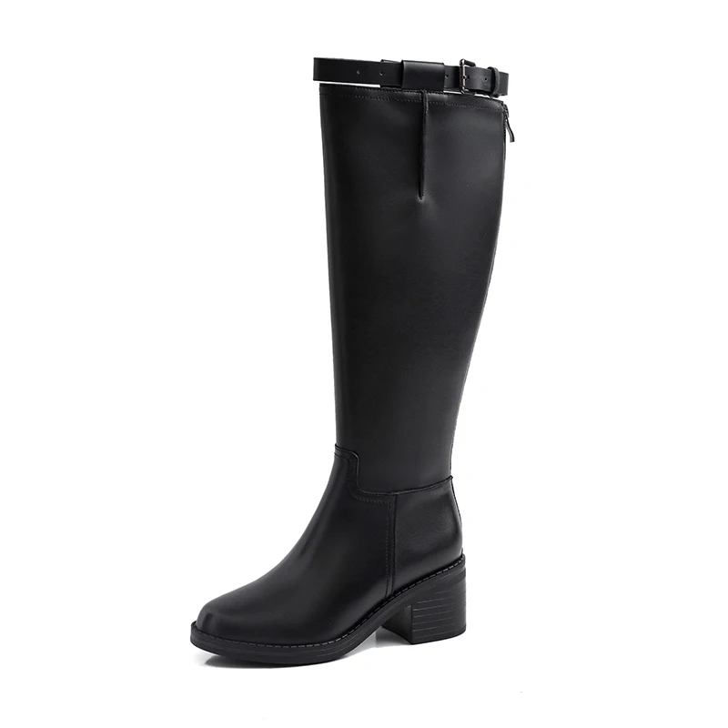 

2020 New Fashion Genuine Leather Women Boots Knee High Ladies Riding Boots Round Toe Spring Autumn Boots Women Low Heel B125