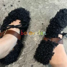 Роскошная брендовая одежда; сезон осень-зима; Новая модная бархатная обувь на плоской подошве с ремешком и пряжкой из овечьей шерсти; женская обувь