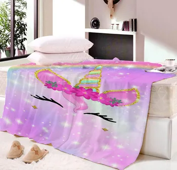 

Custom Blanket 3D Rainbow Unicorn For Bed Thin Super Soft Throw Blanket Art Beach Towel Throw Travel Bedspread Cartoon Beds