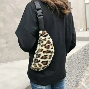 

Fashion Women Soft Waist Bag Leopard Plush Belly Bags Ladies Chest Handbag Female Portable Travel Waist Bags Tote Phone Pouch