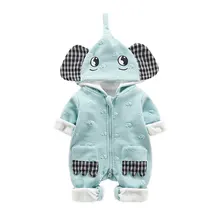 Baby Jumpsuits Cute 3D Elephants Hoodie Onesie for Infant Baby Green Spring/Autumn Outfits Zipper Cotton Newborn Girl/Boy Romper