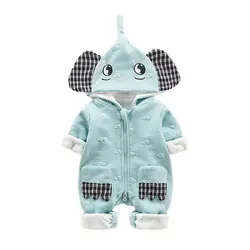 Combinaisons à capuche pour bébé, mignon, éléphant 3D, combinaison pour bébé vert, tenues de printemps/automne, fermeture éclair, coton, nouveau né fille/garçon 