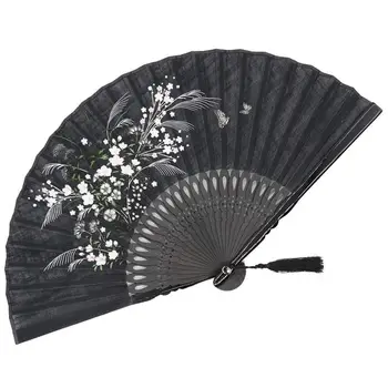 

8.27 inch (21cm) Hand Held Folding Fans-Chinese Vintage Retro Style (Black)
