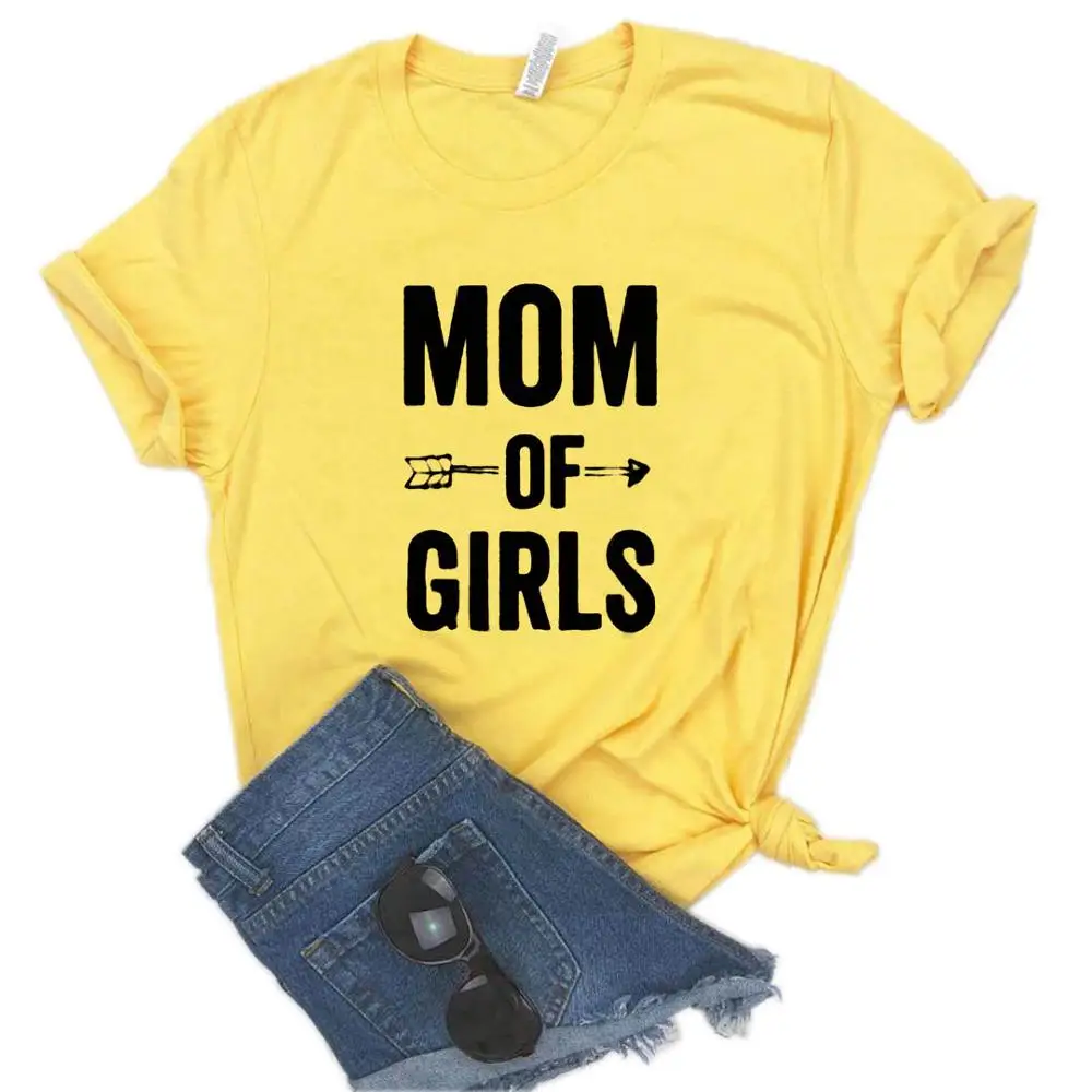 

MOM OF GIRLS Arrow Print Women Tshirt 6 Colors T Shirt Gift for Lady Yong Girl Street Top Tee