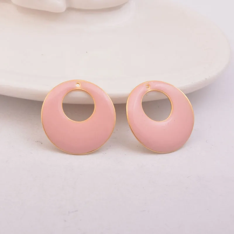 Pink 30 шт. 22 мм золотые металлические медные круговые Подвески Высокая quatilly круглая эмалированная серьги кулон ювелирные аксессуары без никеля и свинца - Окраска металла: Pink