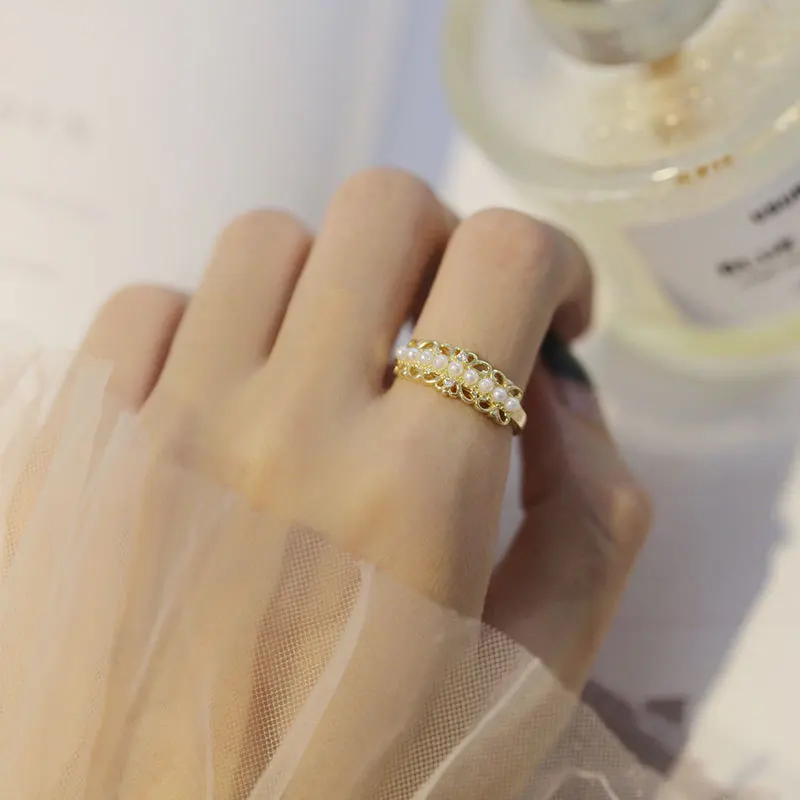 New 925 Sterling Silver Cubic Zirconia Fake Pearls Open Rings For Women Adjustable Finger Ring Korean Jewelry Female Party Gifts | Украшения