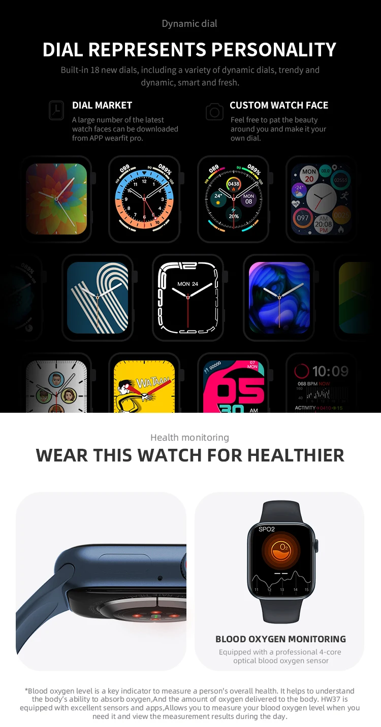 Smartwatch Series 7 HW37 Smart Watch Dial Call Waterproof Countdown Blood glucose measurement Fitness Band PK HW22plus W26 IWO13