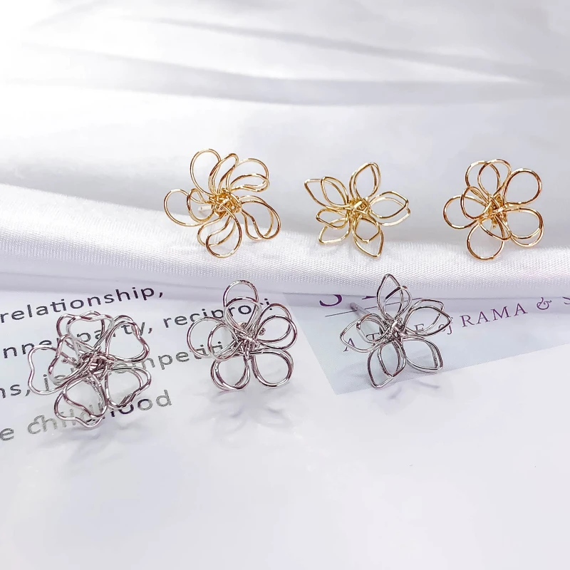 

White K Gold Plated Hollow Out Wirewound Stud Earrings Flower Star Diy Pendant Material Supplies for Jewelry Finding 10pcs