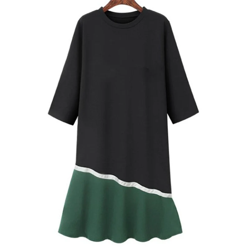 Осеннее женское платье большого размера 3XL 4XL 5XL 6XL 7XL, обхват груди 132 см, модное платье с короткими рукавами и круглым вырезом