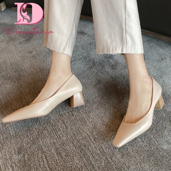 

Doratasia New Fashion Genuine Leather Spring/Autumn Concise Shoes Woman Pumps Chunky Heels Elegant Pumps Women Shoes