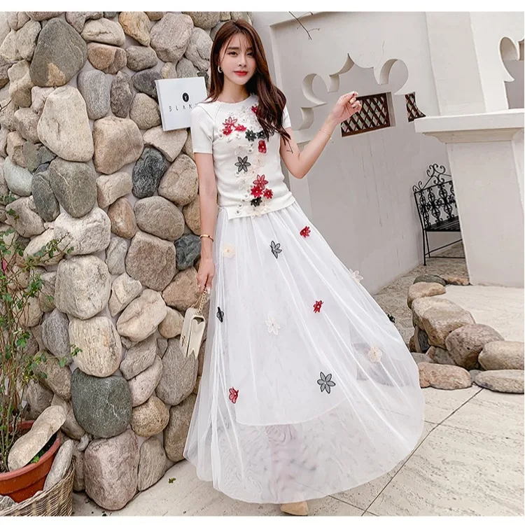 

2019 Spring And Summer New Style Mock Two-Piece Dress Elegant Debutante Order Flowers Knitted Jacket Gauze Long Dress