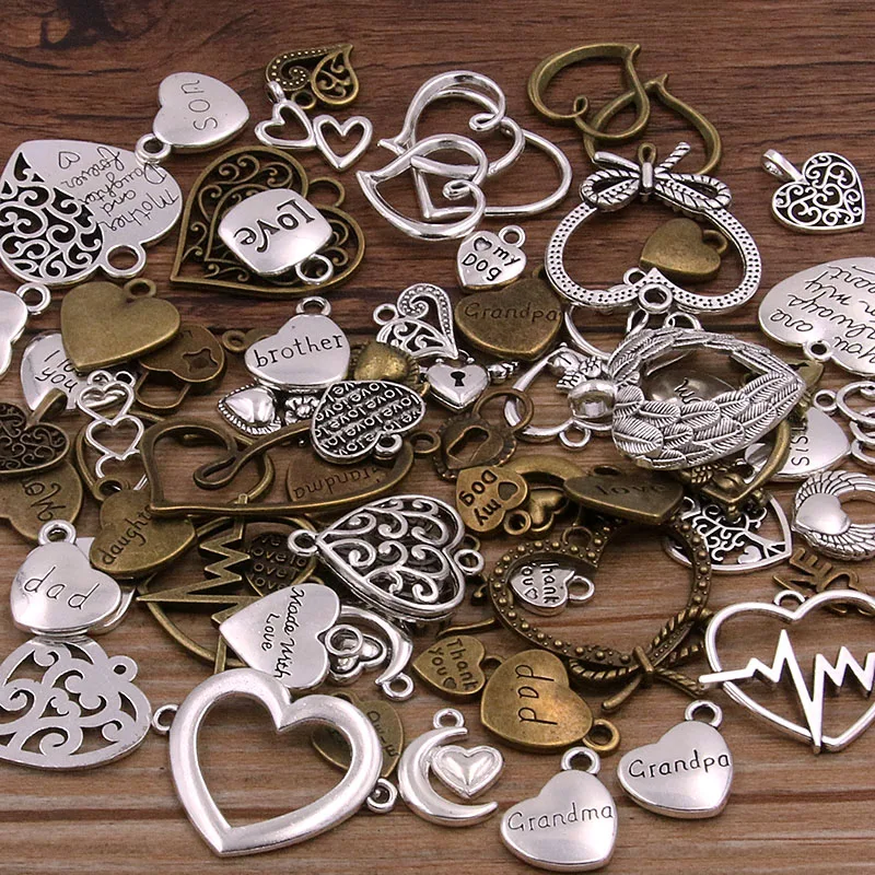 20pcs/lot Vintage Metal 6 color Mixed Hearts Charms Retro love Pendant for  Jewelry Making Diy Handmade Jewelry