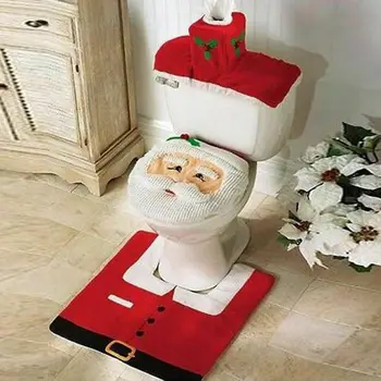 

3PCS Set Christmas Elf Toilet Seat Cover Mat Festive Pattern Non Slip Rug Set Xmas Home Decoration Decor New