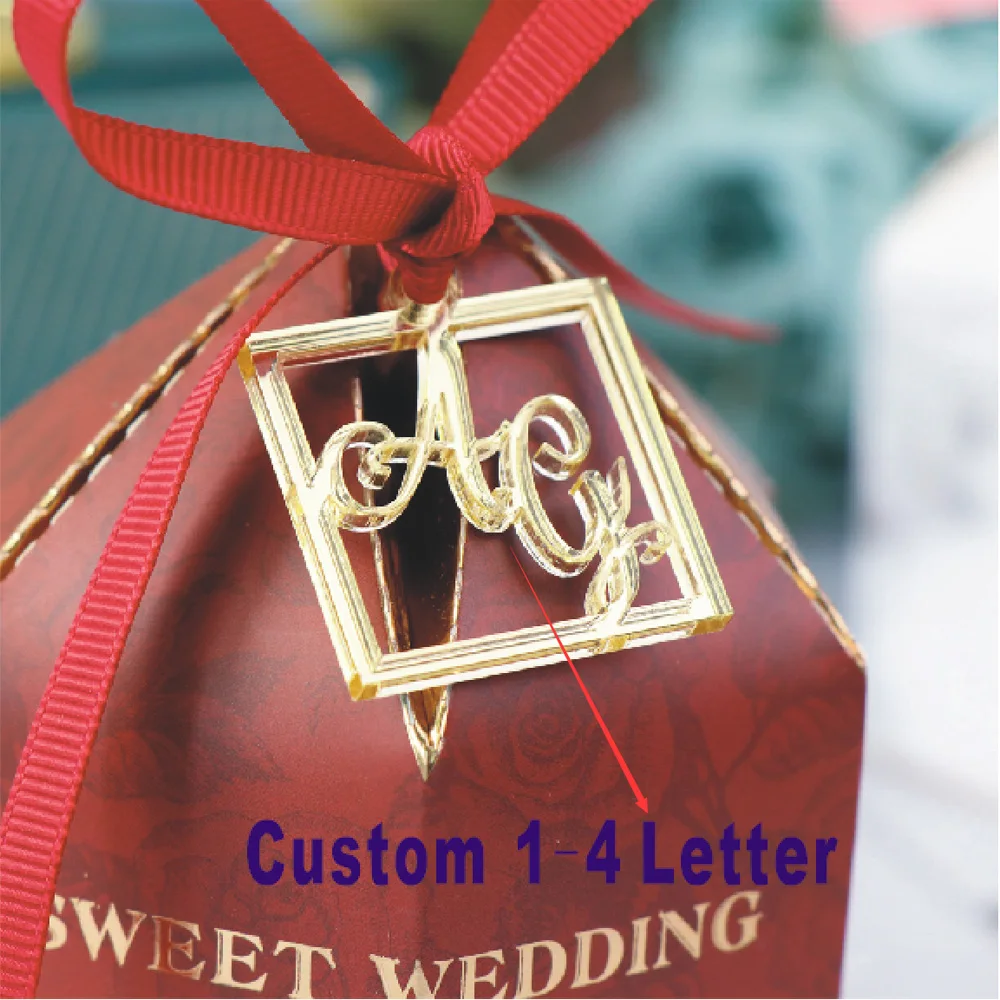 30pcs Personalized custom diamond wedding name and Initials tags color Mirror silvergold,Weddingfor Baby Gift tag Table Decor2