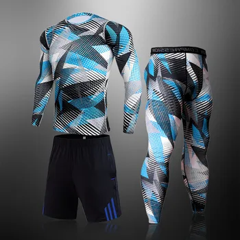 

3Pcs/Set Men's Tracksuit Sports Suit Gym Fitness Compression Clothing Thermal Underwear Set Jogging Workout Tights Base Wear