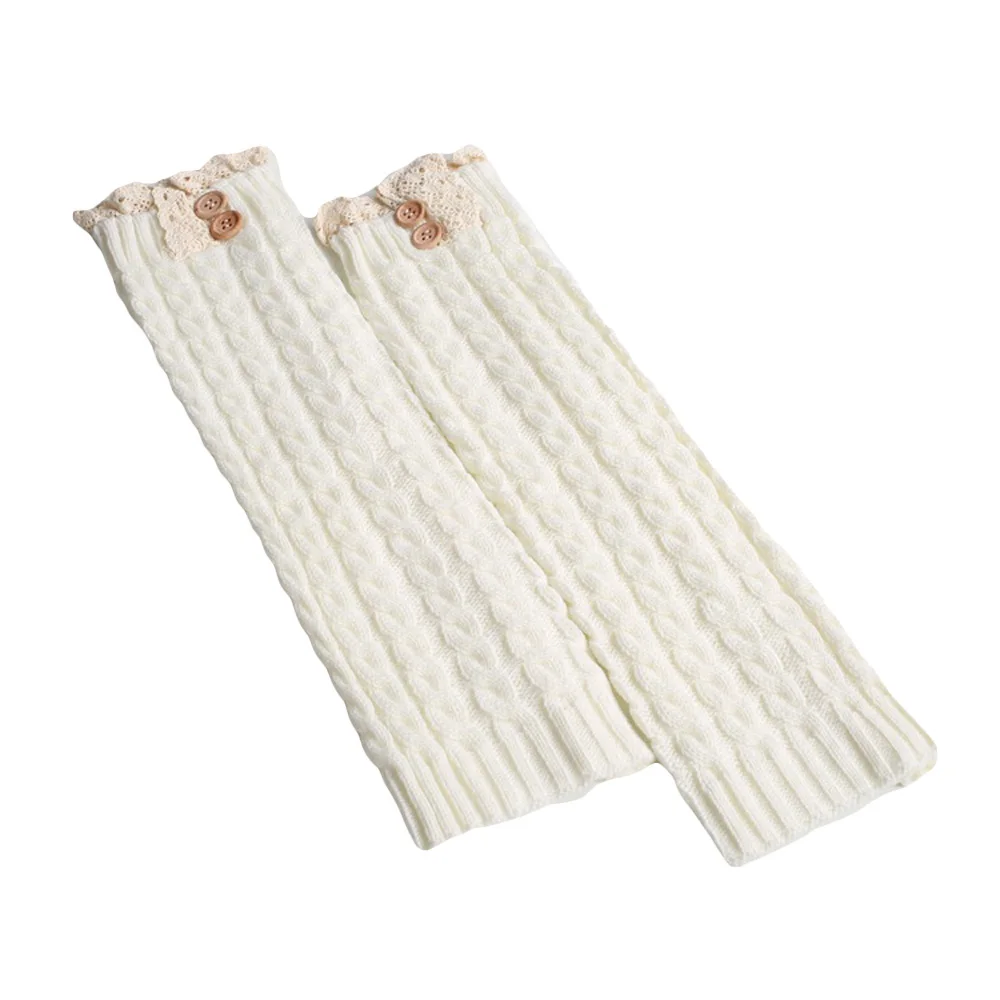 Женские зимние теплые носки, вязаные Поворотная кнопка, кружевные гетры, носки, WATMX0017