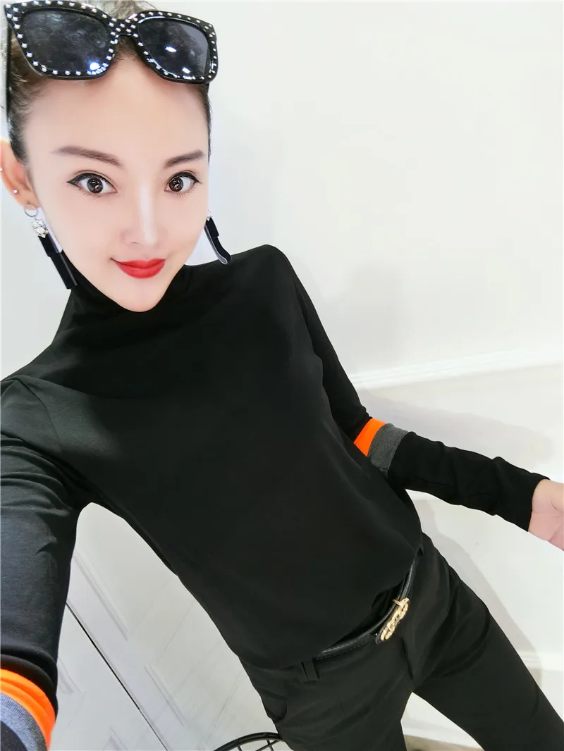 Winter Long Sleeve Turtleneck Cotton T-shirts Women Bodycone Strechy Cotton Pullovers Lady High Collar Cotton T-shirts Tops
