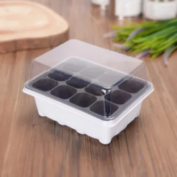 

12 Plastic Nursery Pots Planting Seed Tray Kit Plant Germination Box with Dome and Base Garden Grow Box Gardening Supplies