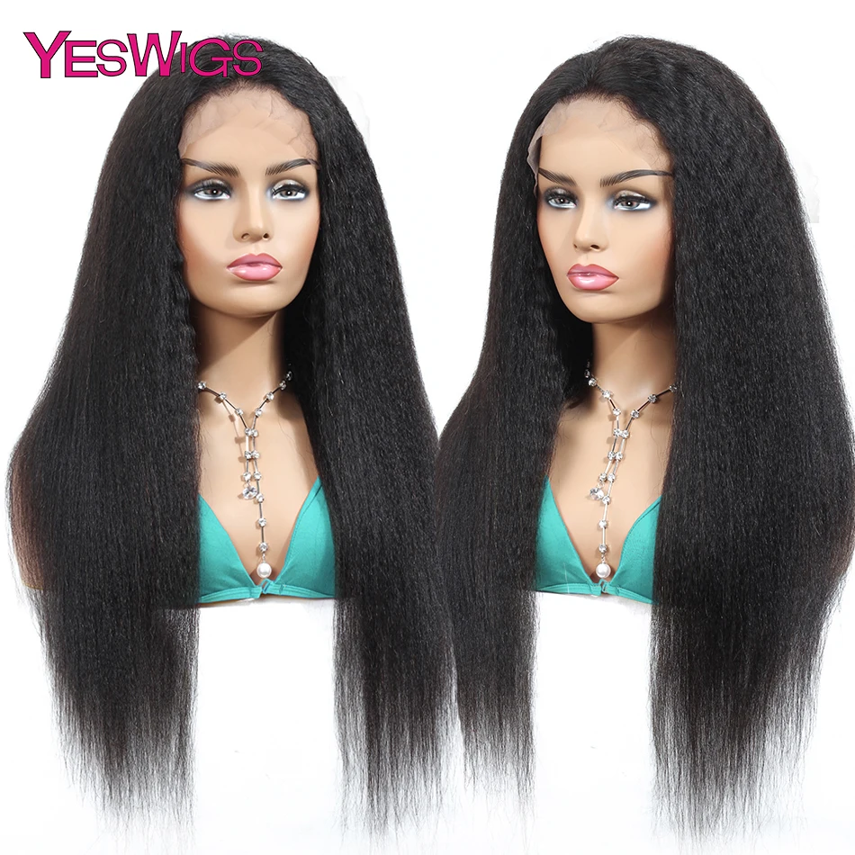 Yeswigs яки человеческих волос парик не Реми перуанские кудрявый прямой парик 13x4 кружева фронта человеческих волос парики для черных женщин