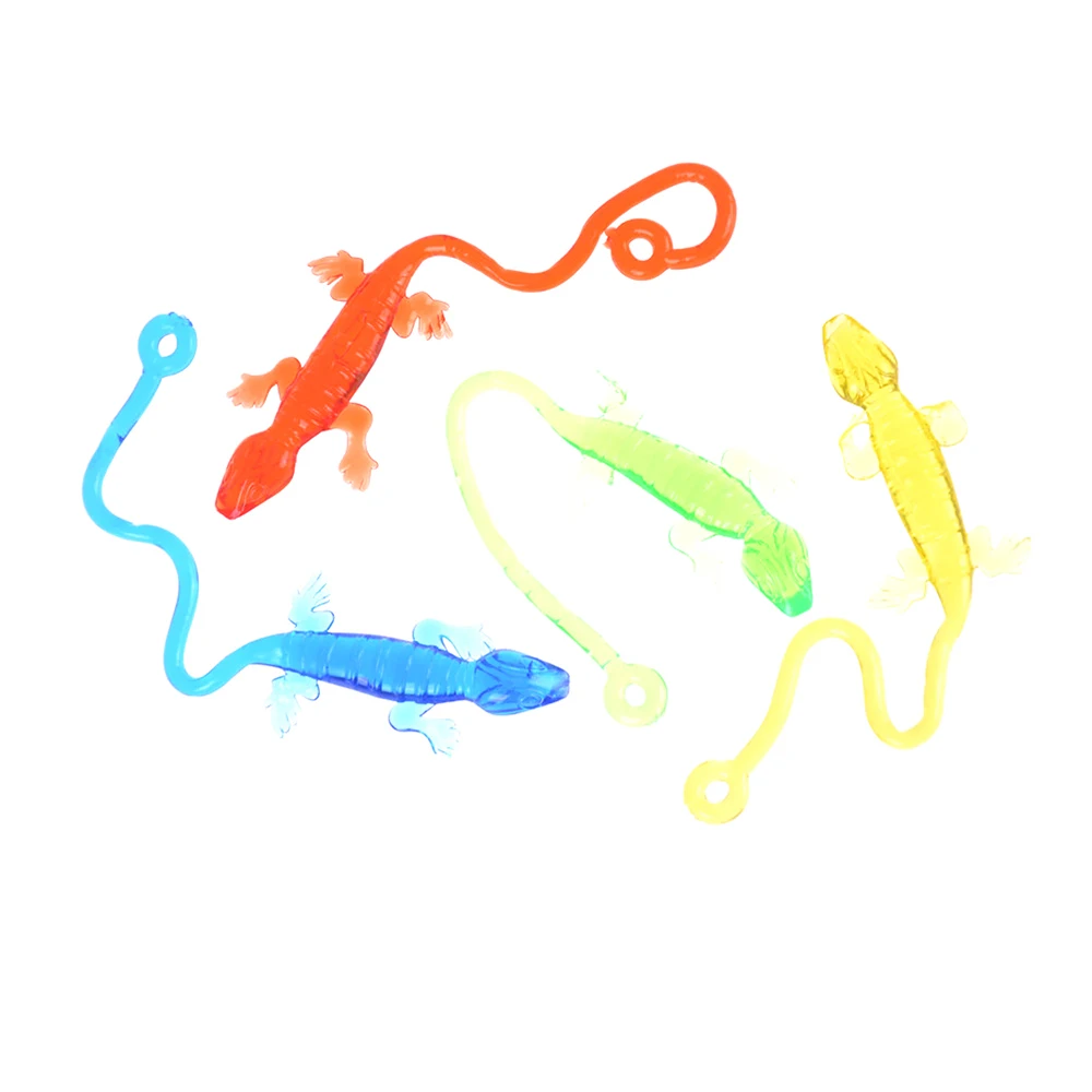 5Pcs Novelty Sticky Lizard Animals Retractable Viscous Creative Rubber Lizard Children Funny Gadget Novelty Toys sticky toys