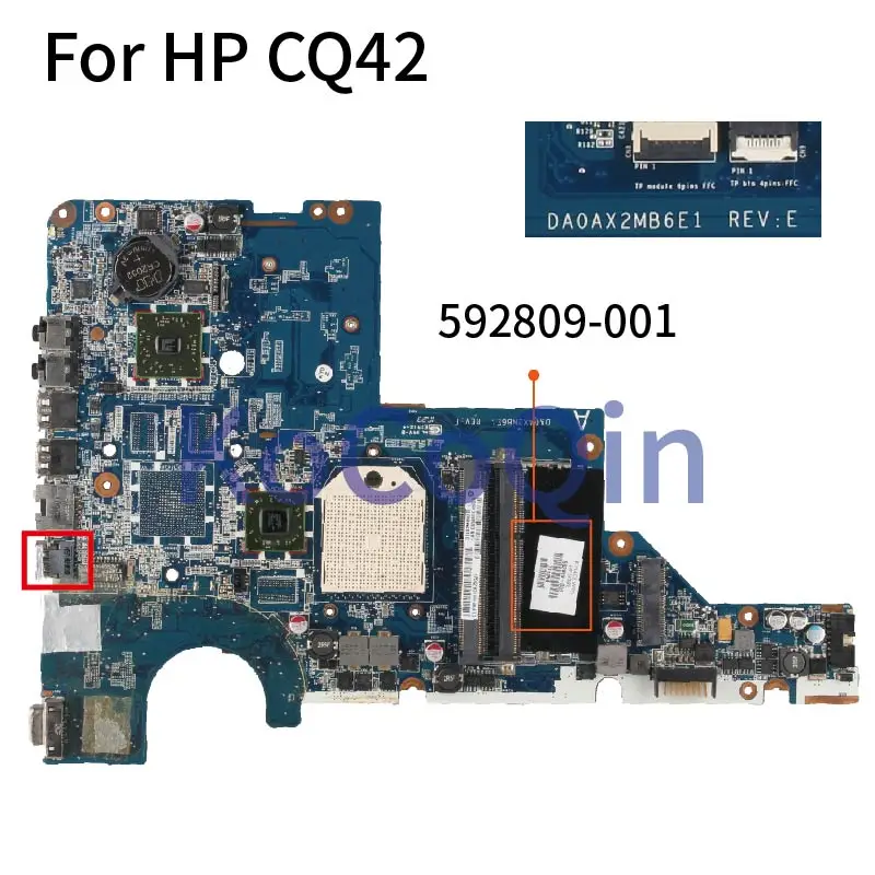 Placa-mãe Portátil para hp Soquete Cpu s1 Da0ax2mb6e1 592809001 592809501 Notebook Mainboard G42 G62 Cq42 Cq62