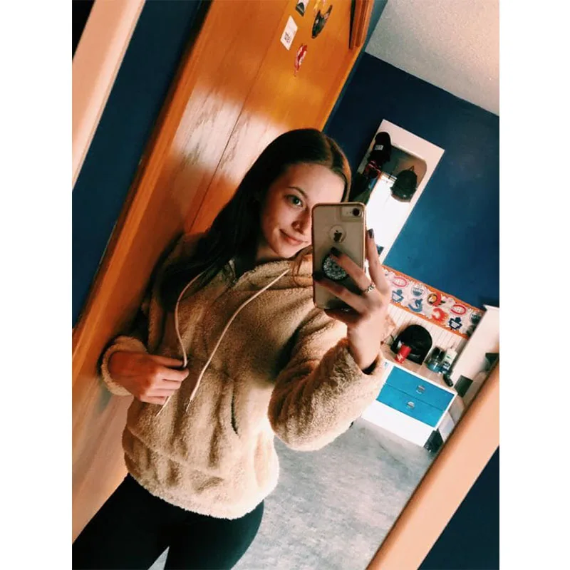 half zip kangaroo pocket fluffy hoodie