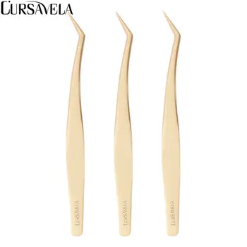

CURSAVELA eyelashes extension tweezers, stainless steel makeup tools lashes tweezers, fast shipping 1PC curl tweezers wholesale
