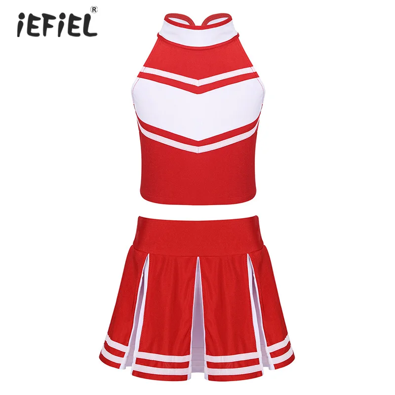 

Toddler Kids Girls Cheerleader Costume School Girl Outfits Cosplay Party Dancewear Stage Performance Sleeveless Top with Skirt