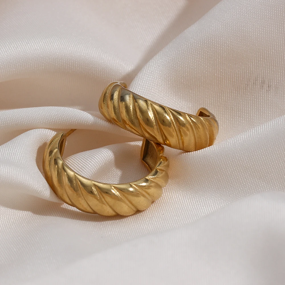 Tarnish Free Chunky Croissant Gold Hoop Earrings For Women Ladies