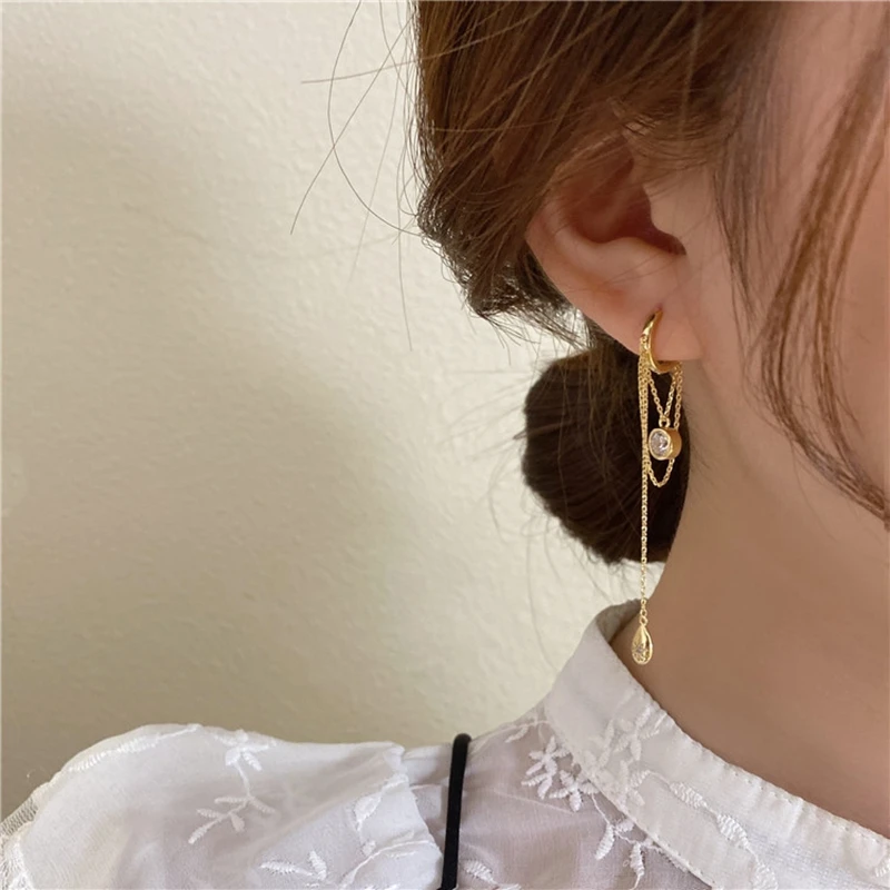 MENGJIQIAO Korean Cute Metal Circle Hoop Earrings For Women Girls Fashion Link Chain Long Tassel  Boucle d'oreille Jewelry