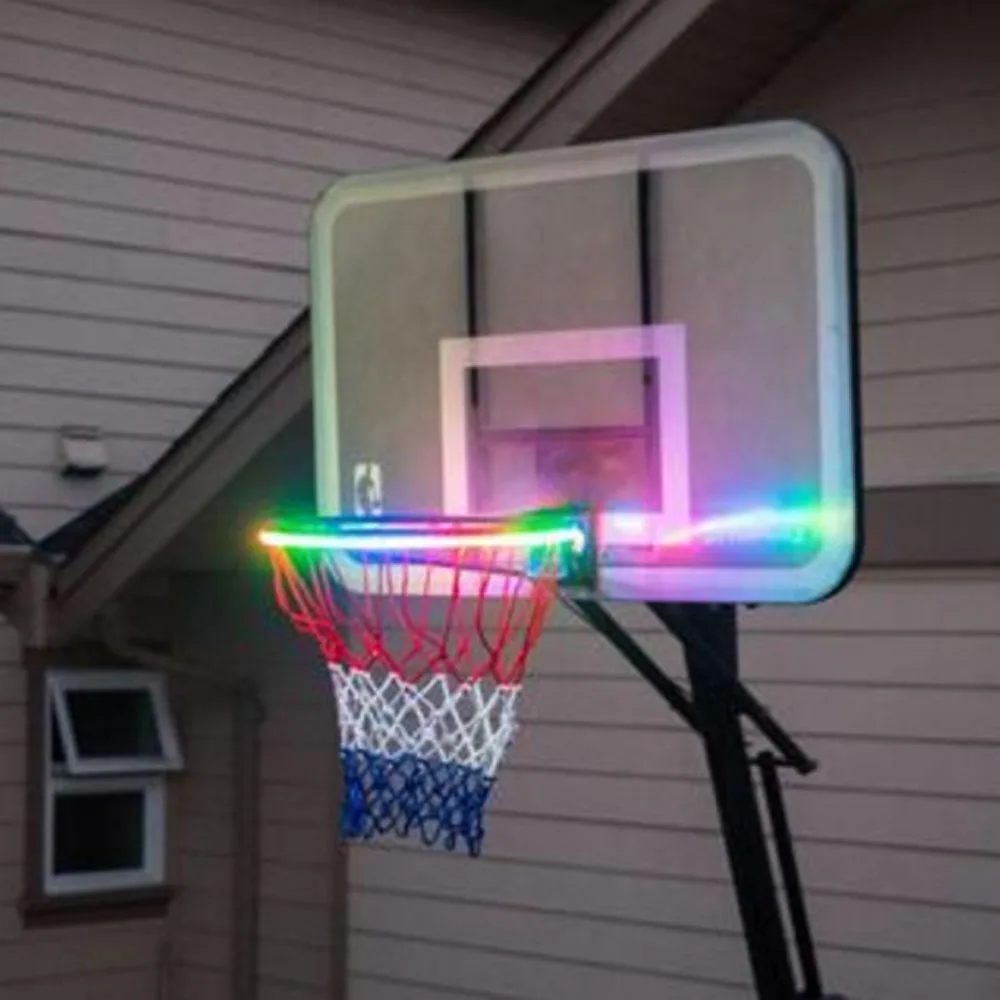 1PCS LED Basket Hoop Solar Color Changing Luminous Basketball Rim Playing At Night Shooting Accessories Attachment