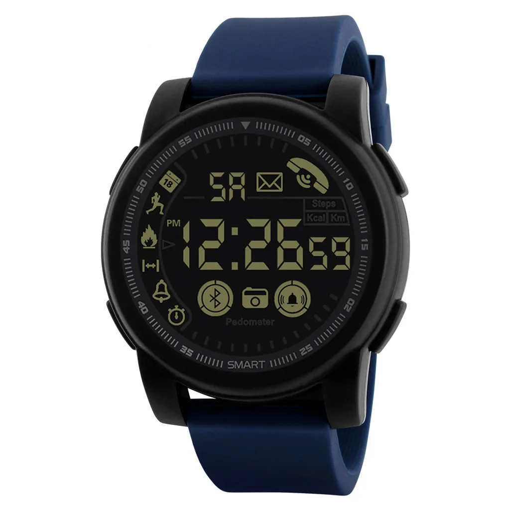 Mens Digital Watches Fitness Free Shipping Smart Electronic Watch Bluetooth Movement Phone SMS Reminder Pedometer Chronograph - Color: 9340-blue