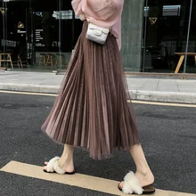 Бархатная сетчатая Лоскутная Женская Осенняя/зимняя плиссированная юбка Корейская плиссированная Тюлевая юбка женские юбки