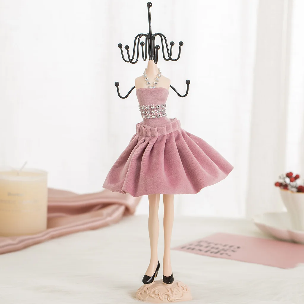 32 cm/13 inch Creative Doll Jewelry Stand Holder Iron Resin Mini Skirt Model Rack Lady Figure Home Decor Jewelry Store Display