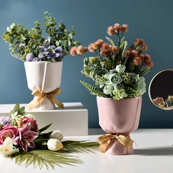 

Creative Simulation Bouquet Flower Pots Flower Vase Home Decoration Ceramic Flower Arrangement Desktop Display Decor Ornament