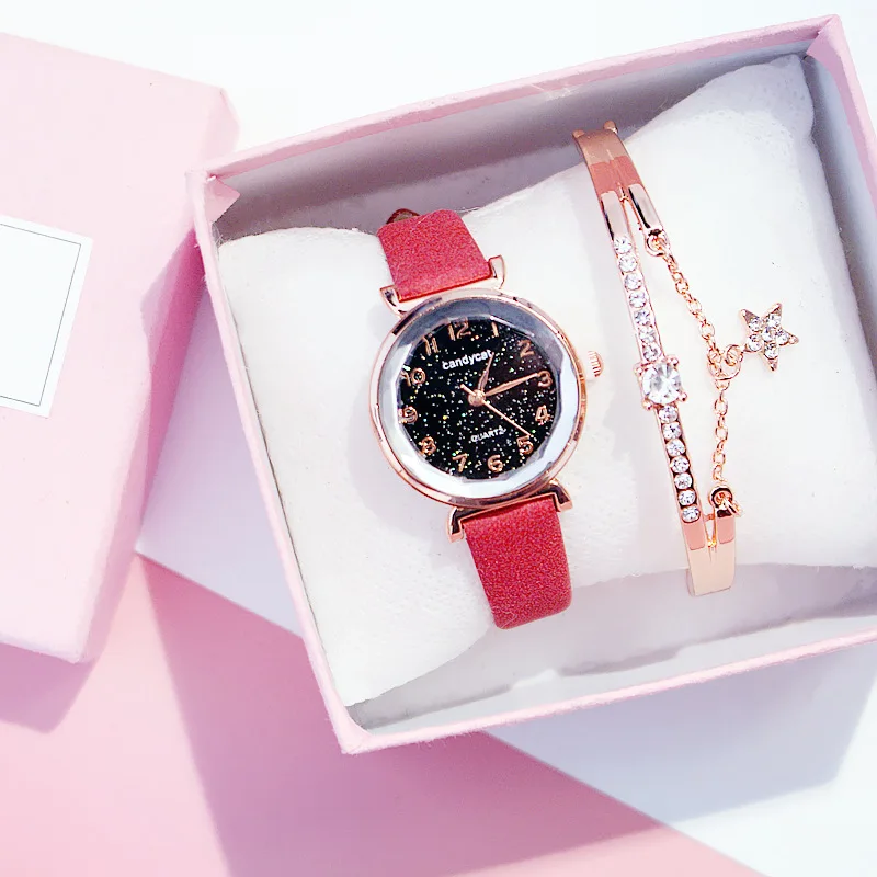 montre dame 2020 Casual Women Watches Bracelet Set Starry Sky Ladies Bracelet Watch Leather Quartz Wrist Watch Clock