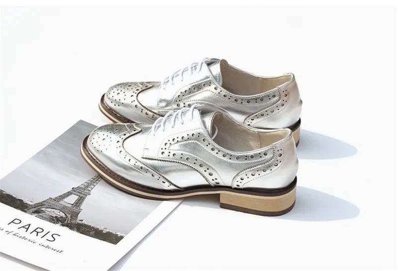 British Genuine Leather Female Oxford Shoes College Spring New Thick Heel 3cm Women Brogues Retro Carved Single Shoes Large Size (34)