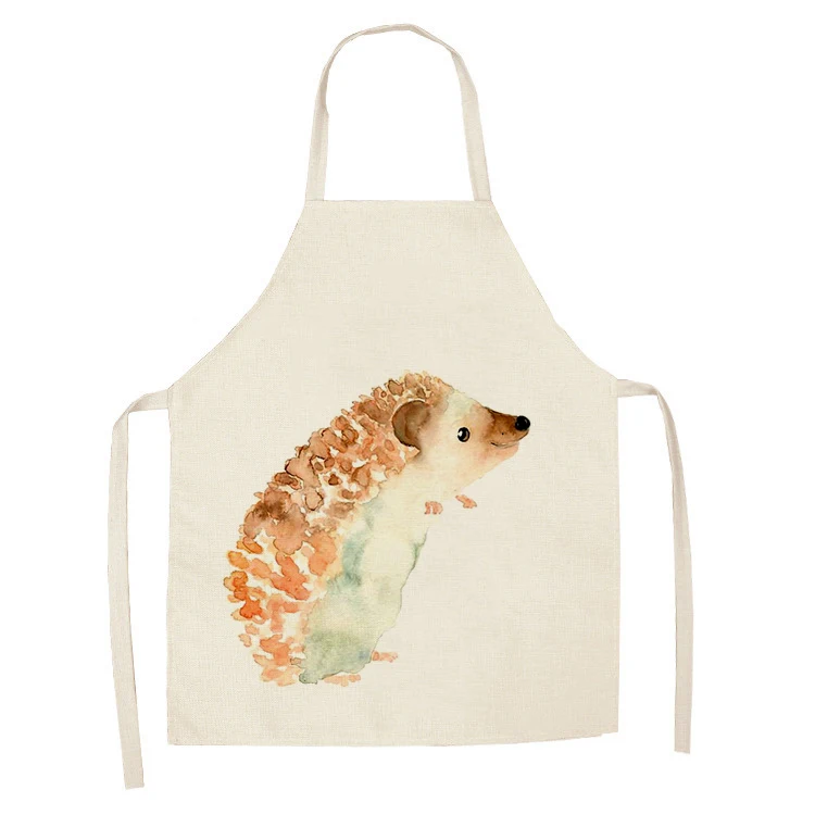 1Pcs Kitchen Apron Cartoon Hedgehog Printed Sleeveless Cotton Linen Aprons for Men Women Home Cleaning Tools 55*68cm